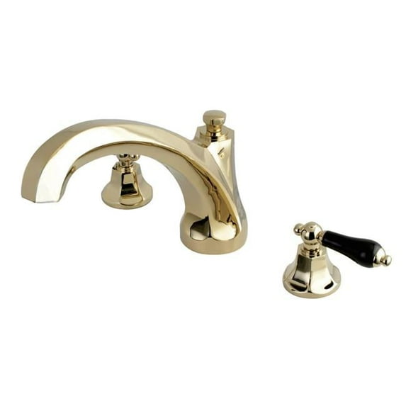 Duchess Roman Tub Filler with Black Porcelain Lever Handle, Polished Brass