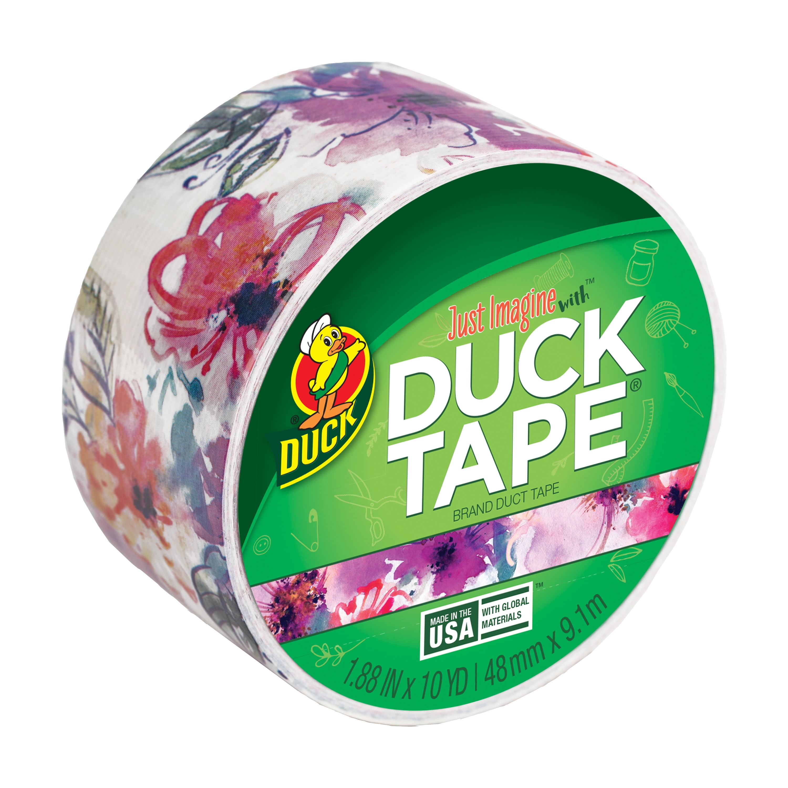 Duck 1.88 in. x 10 yd. Watercolor Multicolor Floral Printed Duct Tape 