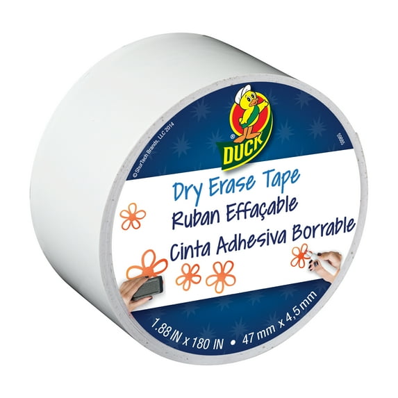 Duck 1.88" x 5 yd Dry Erase Tape, White Color - 1 Roll