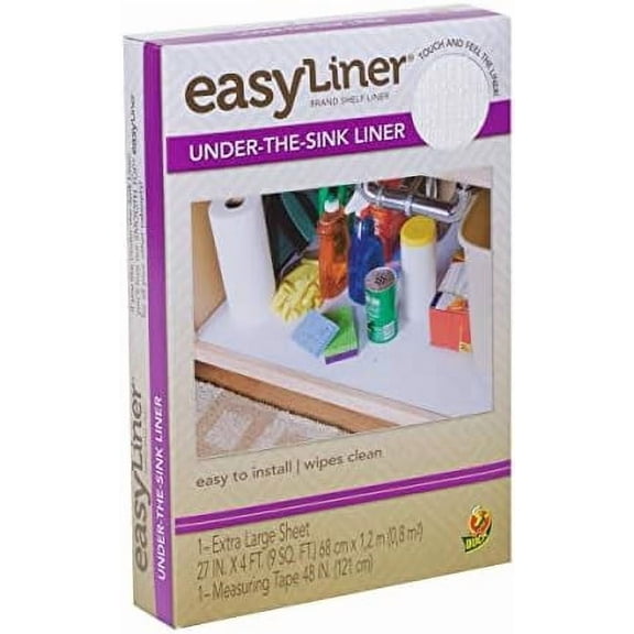 Duck # 280741 Smooth Top Easyliner Under Sink Shelf Liner Kit For Kitchen And Bathroom Cabinets Non Adhesive - Non Slip Shelf Liner - 27In. X 4Ft. - White
