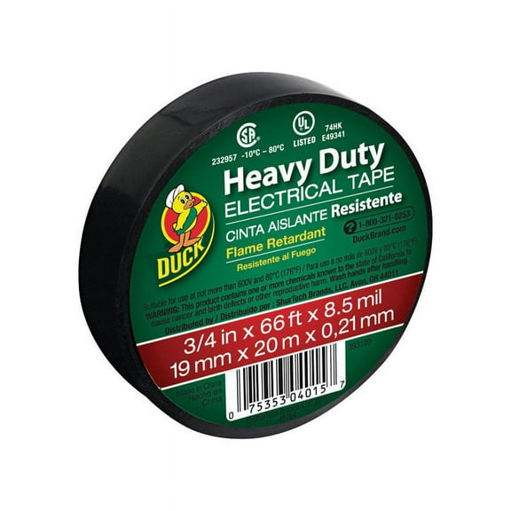 Duck  3/4 in. W x 66 ft. L Black  Vinyl  Electrical Tape