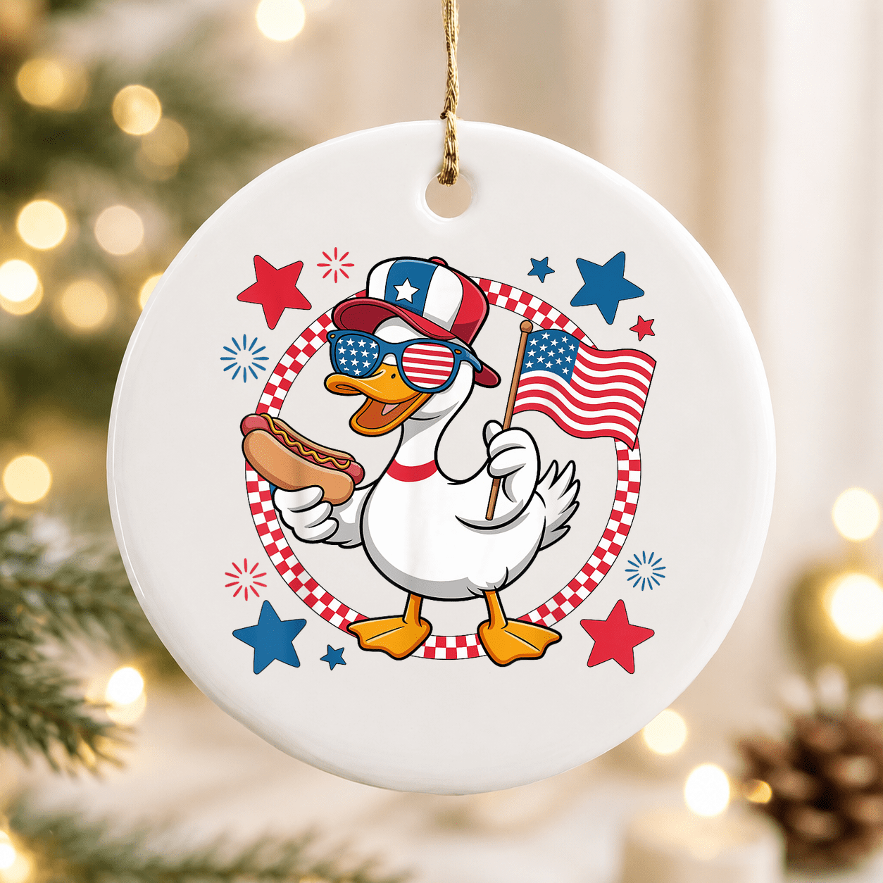 Duck 4th of July Hotdog USA Flag Fireworks Christmas Ornament, American ...
