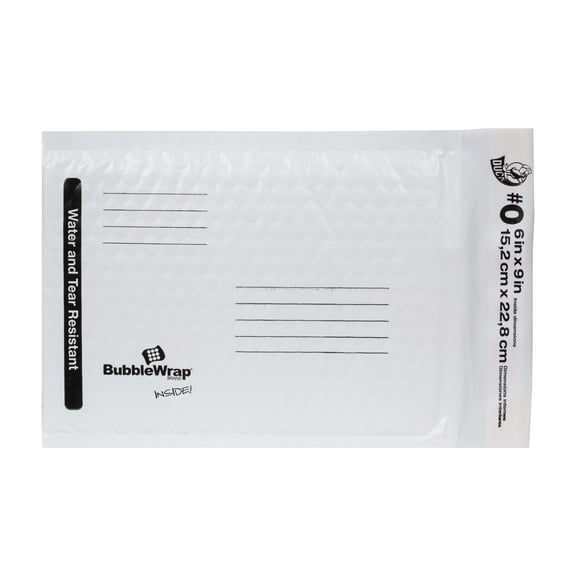 Duck 6" x 9" Solid White Shipping Poly Bubble Mailer, 25 Pack