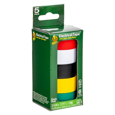 Duck .75 in. x 12 ft. x 7 mil. Color Coding Electrical Tape, Multi-Color, 5 Pack