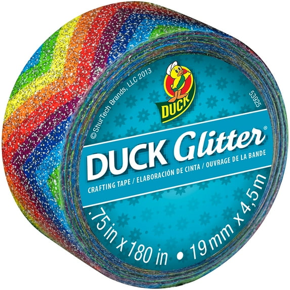 Duck .75" x 15' Glitter Duct Tape, Rainbow Chevron, 1 Roll