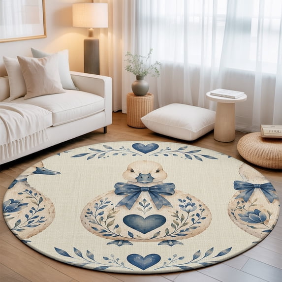 Duck 8' Round Rug for Open Concept Living Room Seating Zone, Watercolor ...