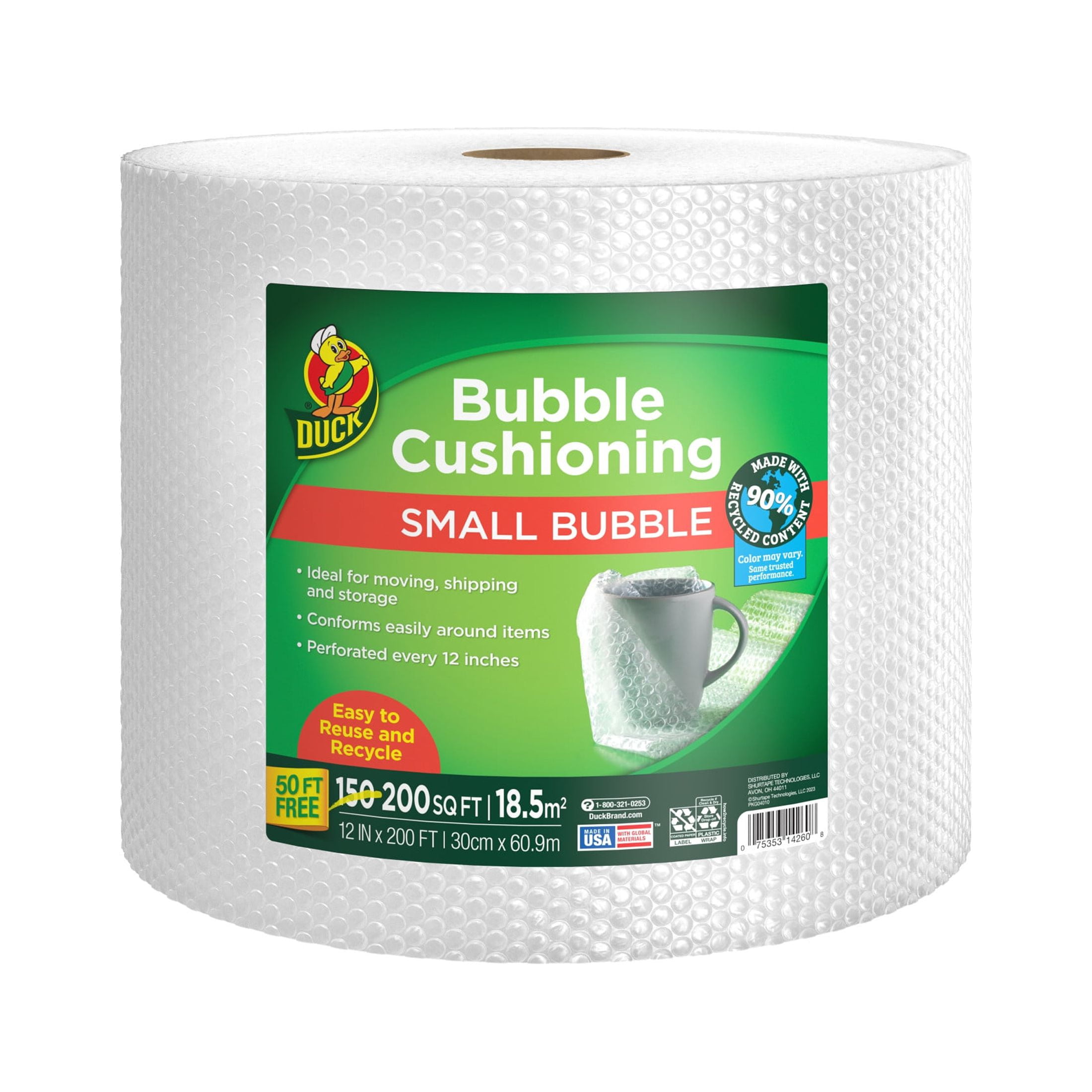  15 FT Duck Max Strength Bubble Cushioning Wrap for Moving &  Shipping - Heavy Duty Protection, Clear Bubble Roll Perforated Every 12 IN  : Large Packing Boxes : Office Products