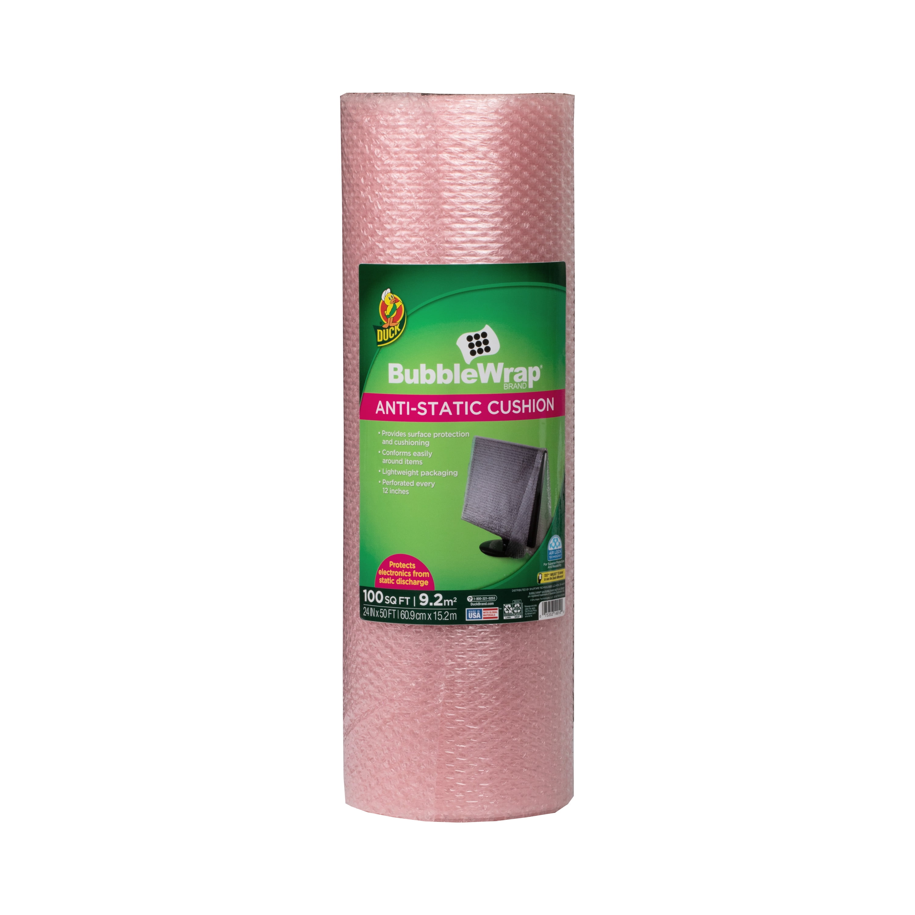 Duck Brand Anti-Static Bubble Wrap Cushioning, Extra Wide 24-Inch x  50-Feet, Pink (285793)