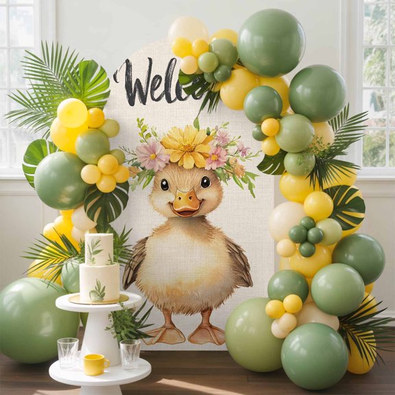Duck Arch Backdrop Cover, 4FT, Welcome Spandex Arch Covers Double-Sided Backdrop for Wedding Birthday Party Photo Background Decoration