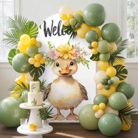 Duck Arch Backdrop Cover, 4FT, Welcome Spandex Arch Covers Double-Sided Backdrop for Wedding Birthday Party Photo Background Decoration