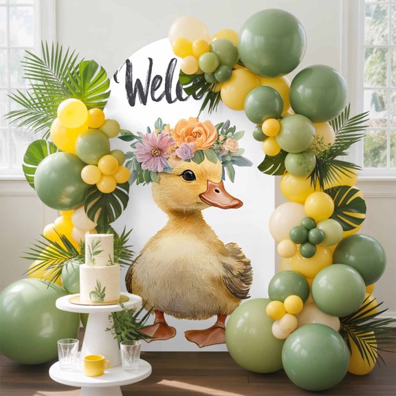 Duck Arch Backdrop Cover, 4FT, Welcome Spandex Arch Covers Double-Sided Backdrop for Wedding Birthday Party Photo Background Decoration