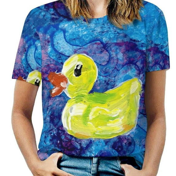 Duck Art Print Women's Short Sleeve T-Shirt Crew Neck Casual Summer Trendy Loose Fit Tops