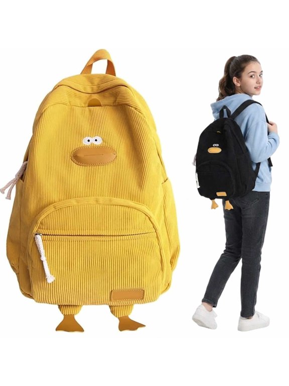 Duck Backpack, Cute Corduroy Funny Cartoon Laptop Backpack for Girls Boys, Spacious Back to School Daypack for Teens
