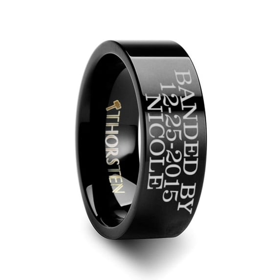 Duck Band Style Custom Engraved Black Tungsten Ring Flat Polished - 4mm - 12mm