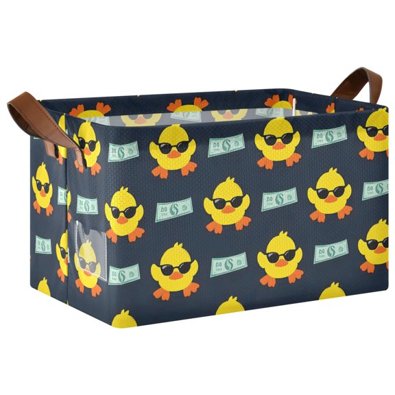 Duck Banknote Pattern Collapsible Storage Bin Open Home Shelf Basket Water-Resistant Iron Frame Large