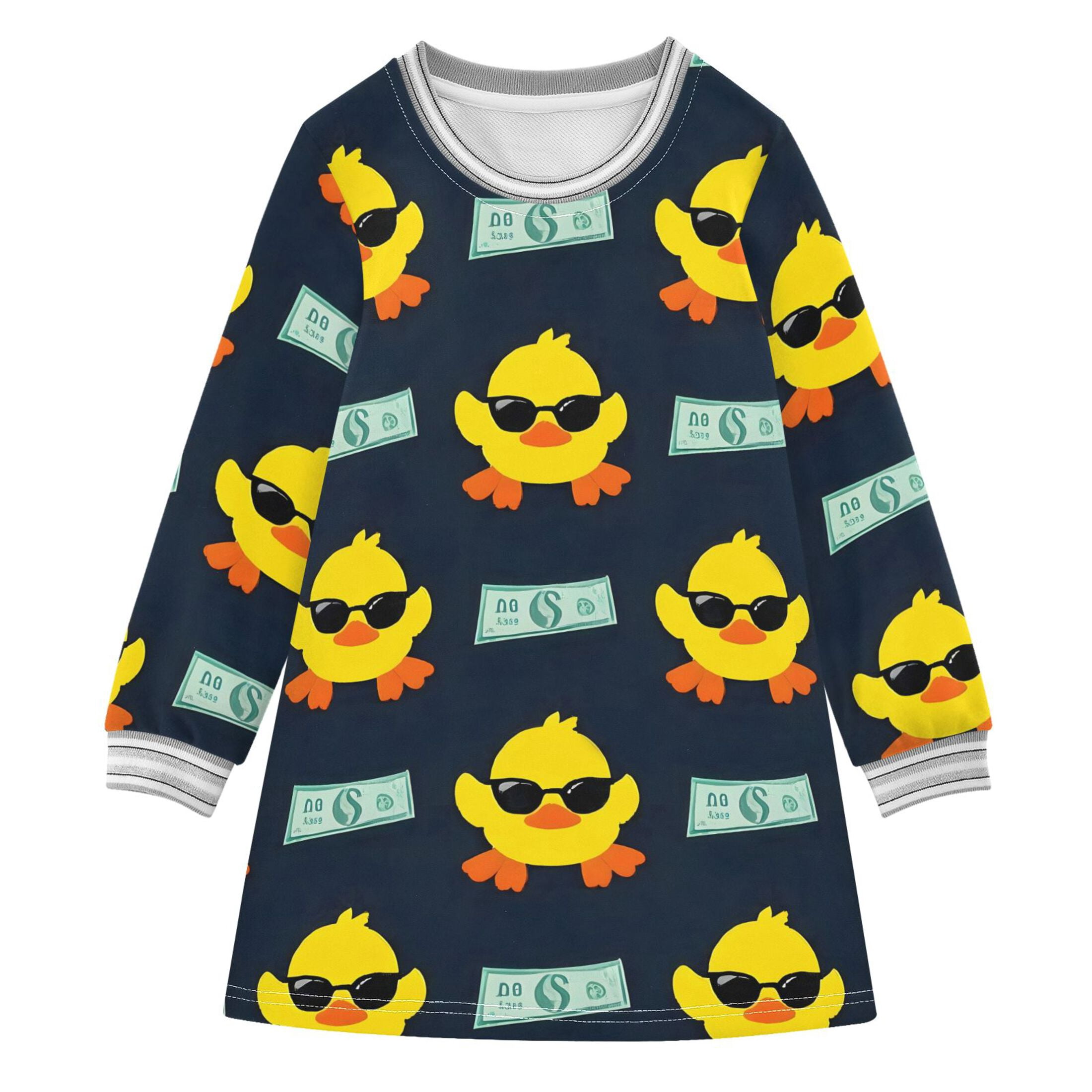 Duck Banknote Pattern Girls'long-sleeved dress Thickened A-dress Warm ...
