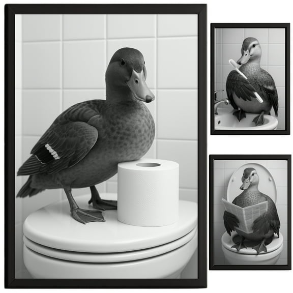 Duck Bathroom Decor, Wall Art, Farmhouse Photo Picture Set, 3pk, 8.5x11, TheNameStore