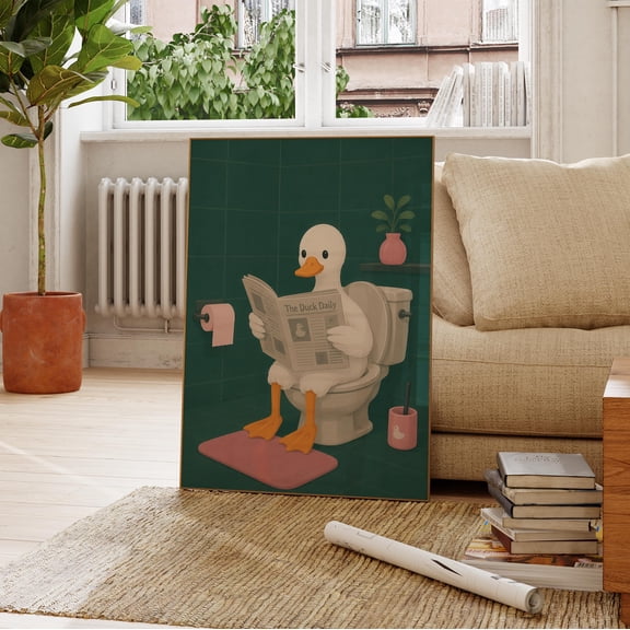 Duck Bathroom Print, Funny Animal Toilet Poster, Quirky Dopamine Decor | Bathroom, Powder Room, Kids Bath | Housewarming Gift, Gift for Her, Poster Only