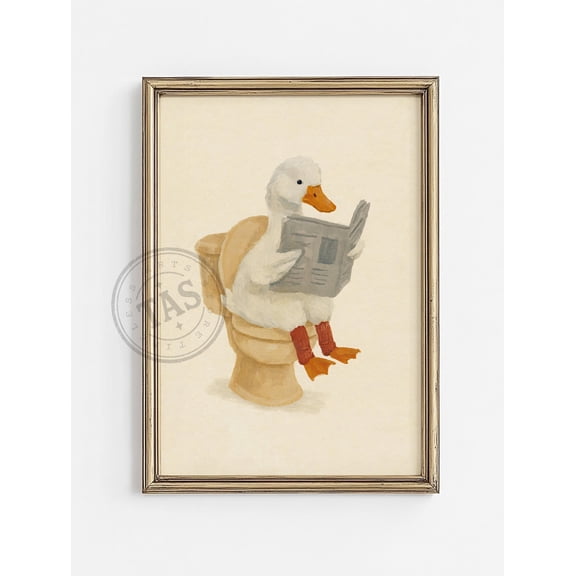 Duck Bathroom Print for Nursery | Funny Kids Bathroom Wall Art | Whimsical Duck Reading on Toilet | Farmhouse Toilet Decor (Unframed)