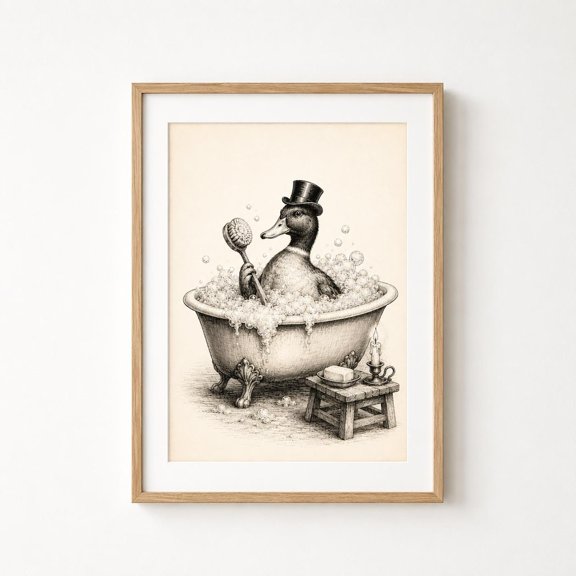Duck Bathroom Vintage Etching Wall Poster