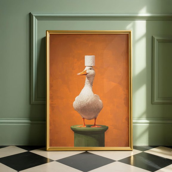 Duck Bathroom Wall Art Animal Print Vintage Style Decor Quirky Home Artwork Toilet Paper Art Unique Gift Idea, Unframed Paper Print