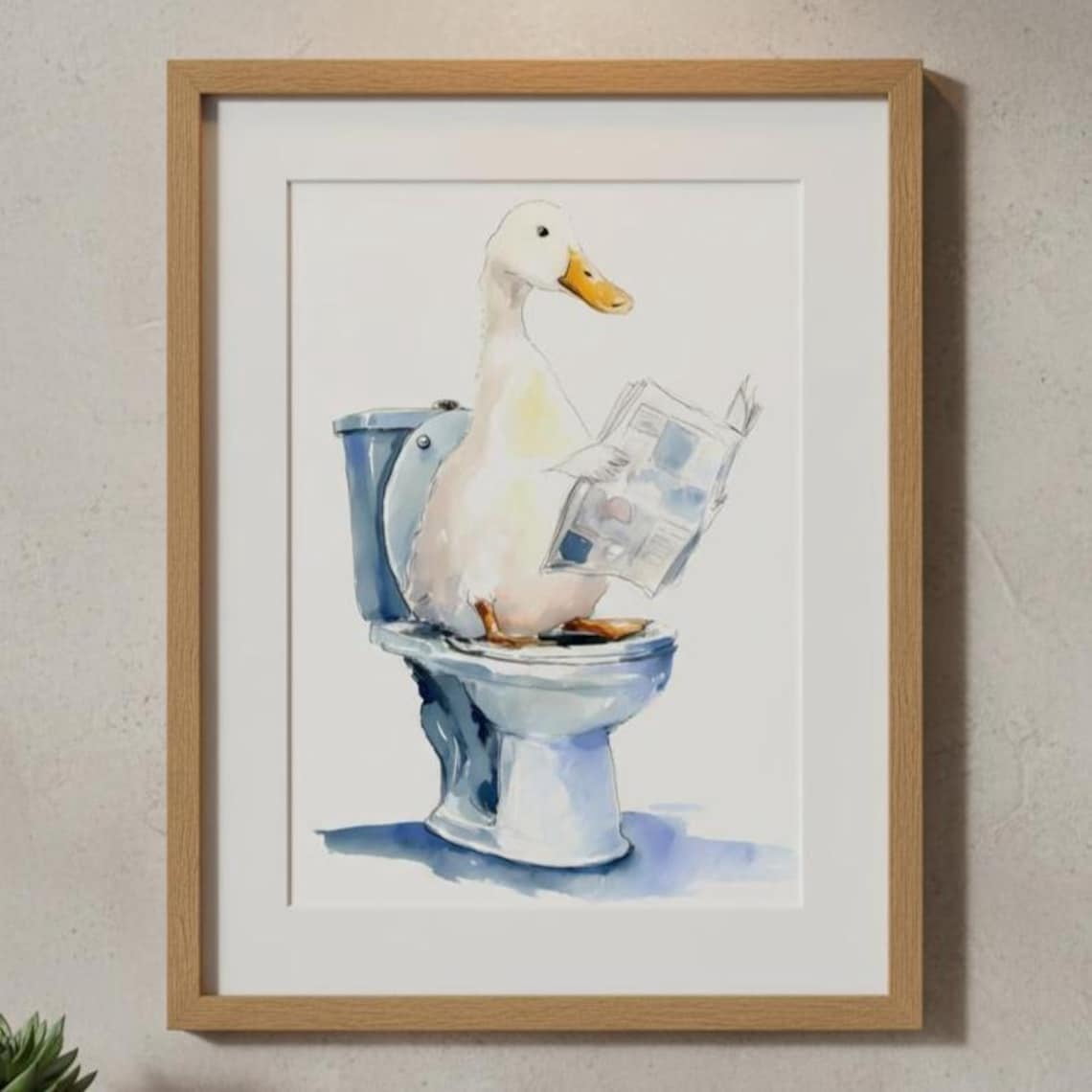 Duck Bathroom Wall Art Print | Quirky Duck On Tet Reading Newspaper ...