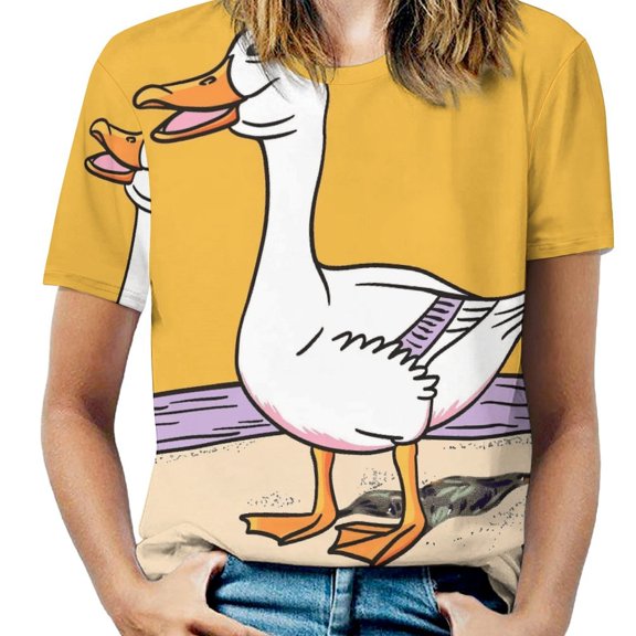 Duck Beach Scene Women's Short Sleeve T-Shirt Crew Neck Casual Summer Trendy Loose Fit Tops