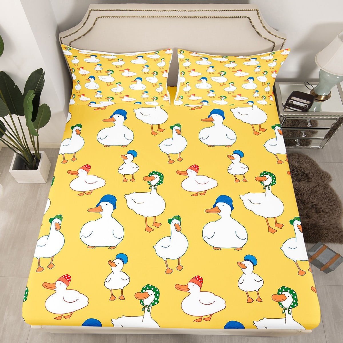 Duck Bed Sheets Full,Cute Goose Bedding Set Kawaii Decor,Rustic