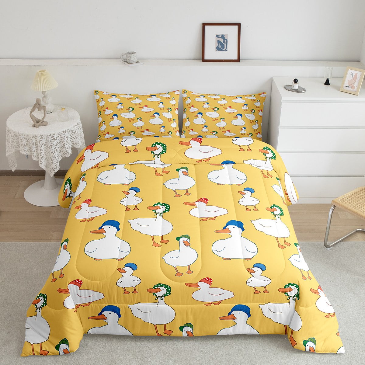 Duck Bedding Set Full for Kids Boys Girls,Cute Goose Yellow Comforter