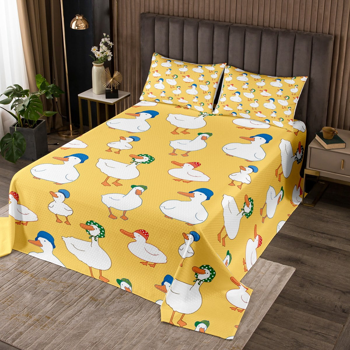 Duck Bedspread Set Kawaii Room Decor,Cute Ducks Farm Animal Kids