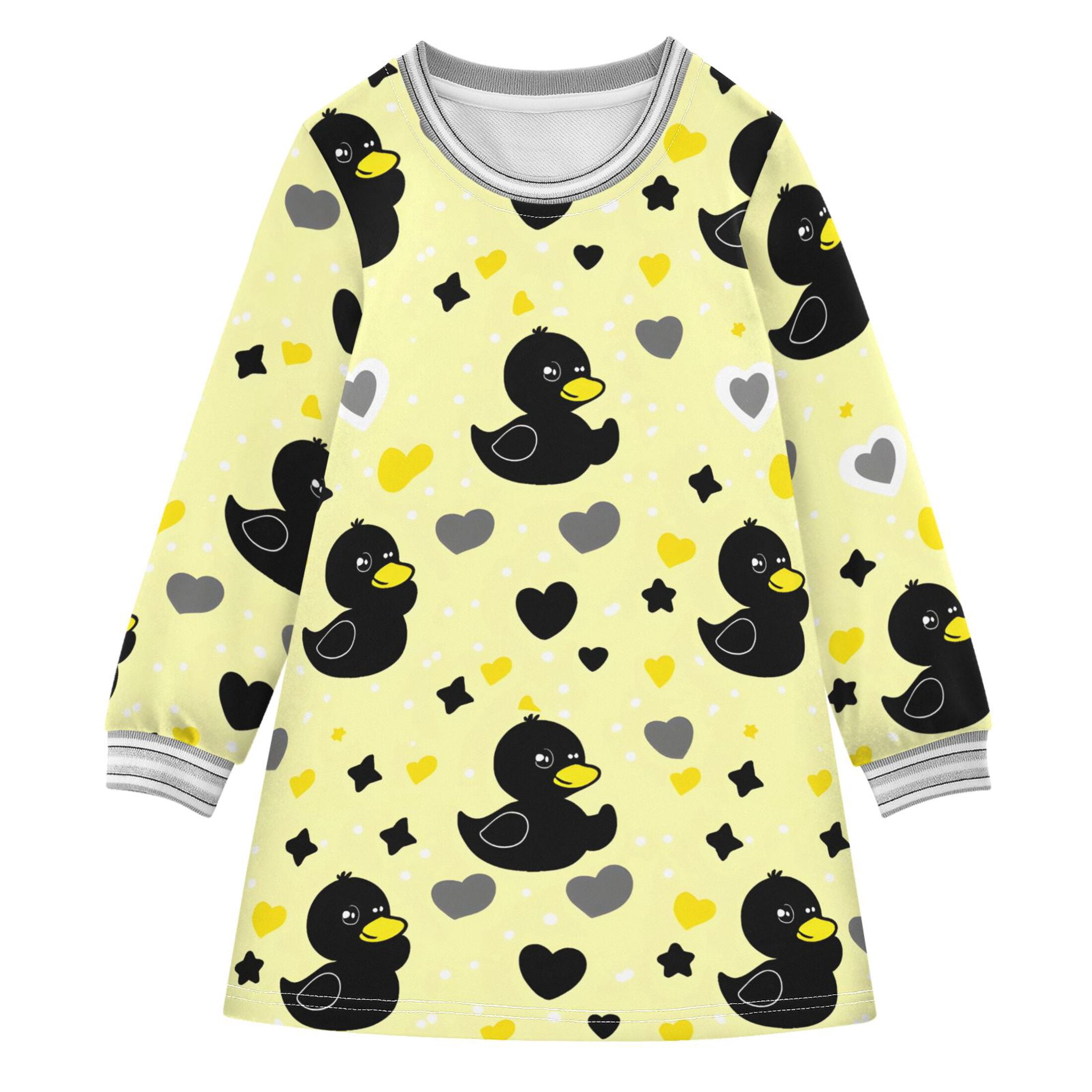 Duck Black Girls'long-sleeved dress Thickened A-dress Warm Dress Basic ...