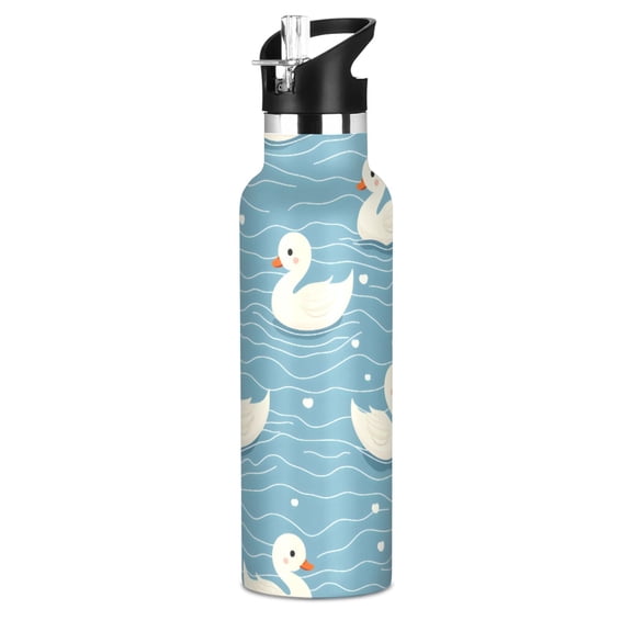 Duck Blue Wave Pattern Sport Water Bottle for Kids Insulated with Straw for School Outdoor Daily Use