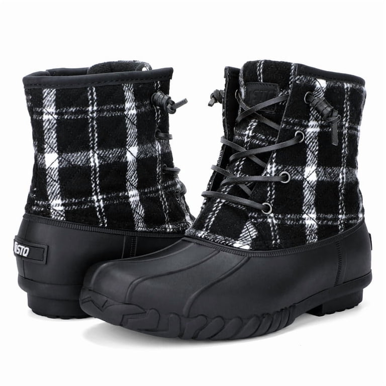Sperry syren gulf buffalo check black gray winter rain snow  Sperry Women’s Duck Boots Black Plaid Lined Rain Snow Boots Size 8 main image 1