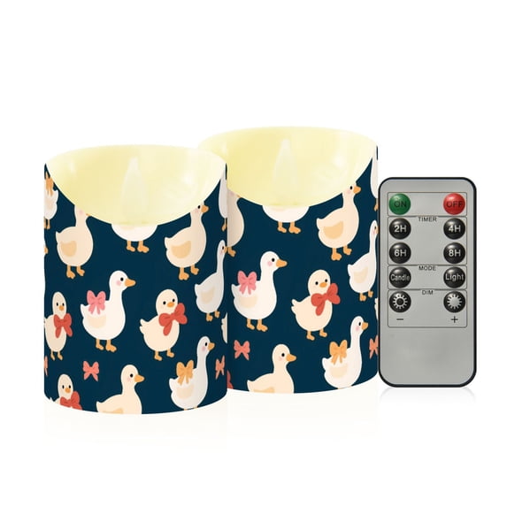 Duck Bow Pattern Flameless Candles 2 PCS with Remote Realistic Moving Flame LED Tapered Pillar Set for Home Decor