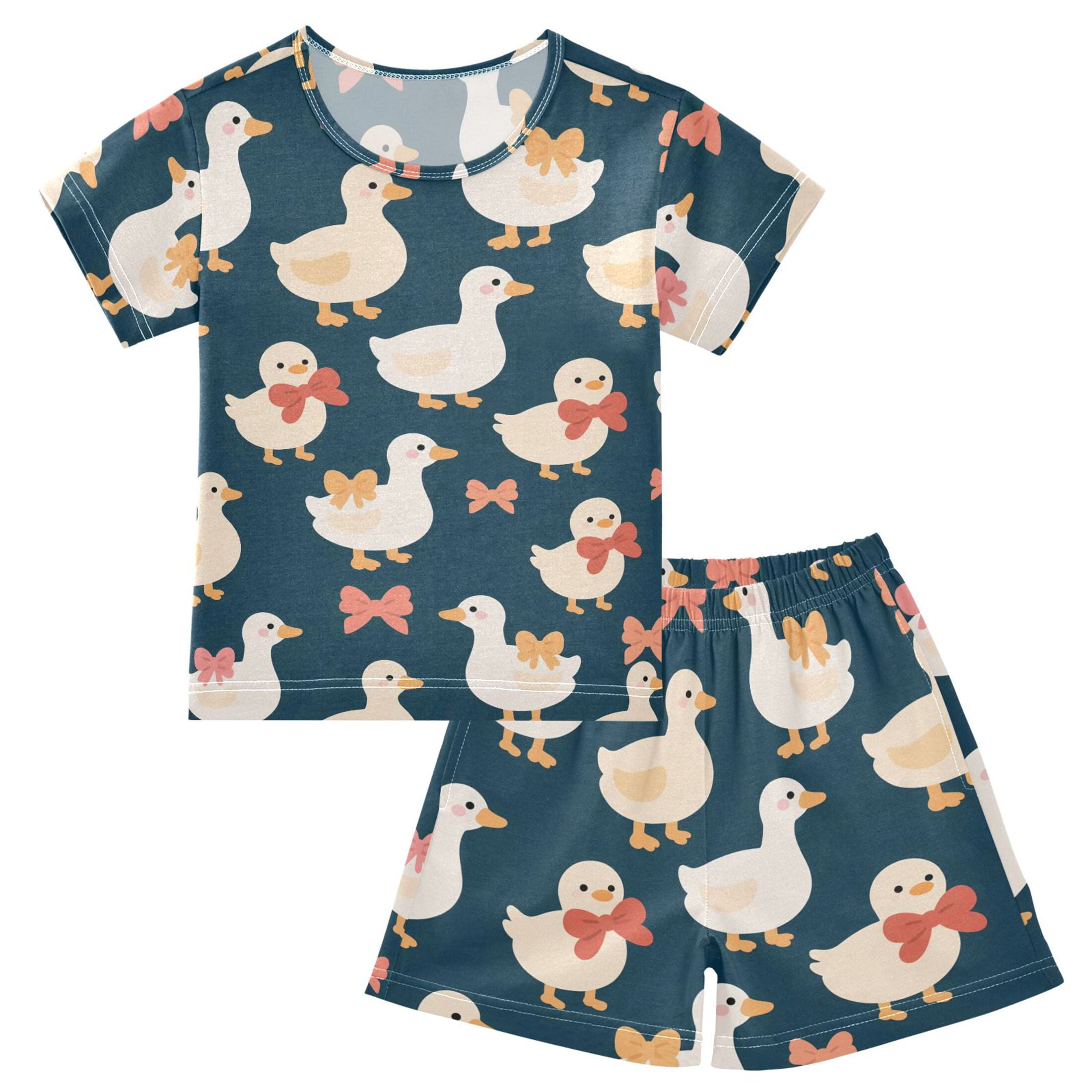 Duck Bow Pattern Summer Pajama Set Soft Cotton Short Sleeve Sleepwear ...