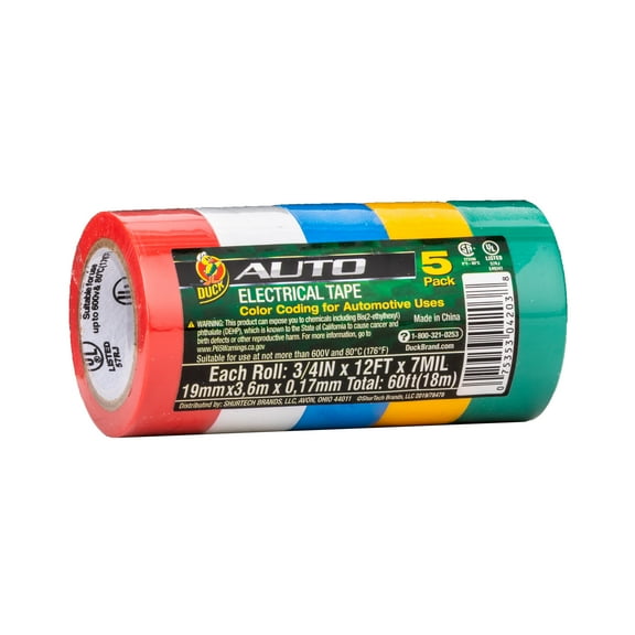 Duck Brand 0.75 in. x 12 ft. x 7 mm, Auto Electrical Tape, Assorted, 5 Pack