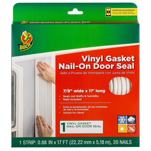 Duck Brand, 0.88 Inch X 17 Feet White Vinyl Gasket Weatherstrip Seal For Doors, Seals 1 Door