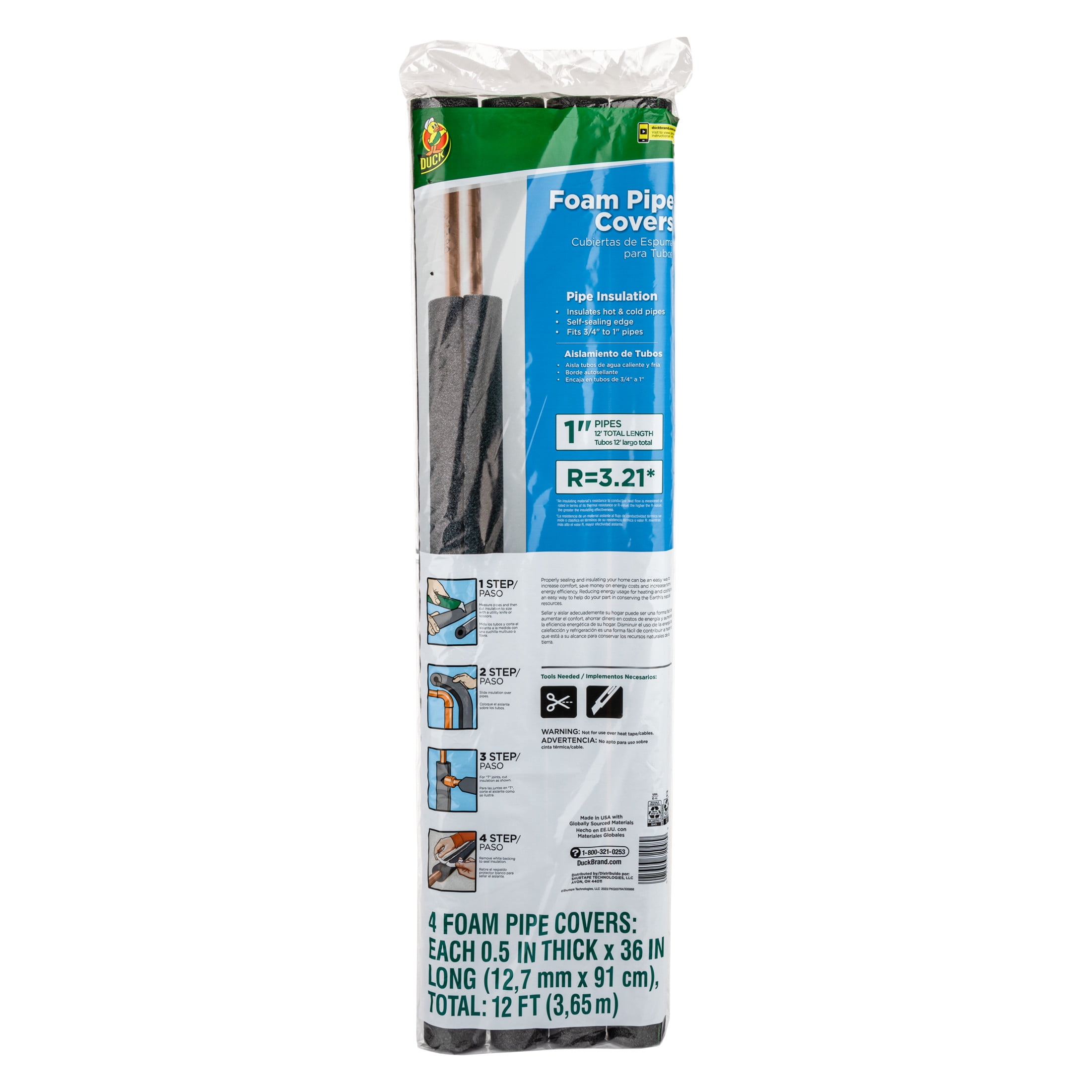 Duck Brand 12 ft. Long Foam Pipe Cover , Fits 1 in. Pipes, Black