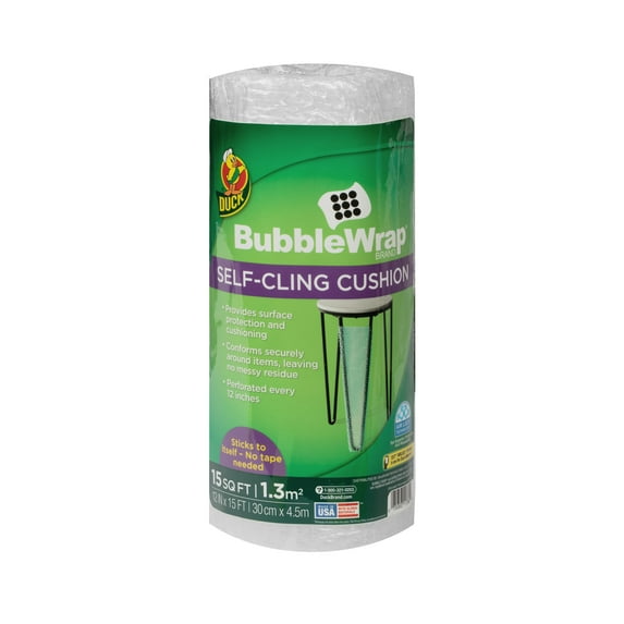 Duck Brand 12 in. x 15 ft. Clear Self-cling Bubble Wrap Cushioning