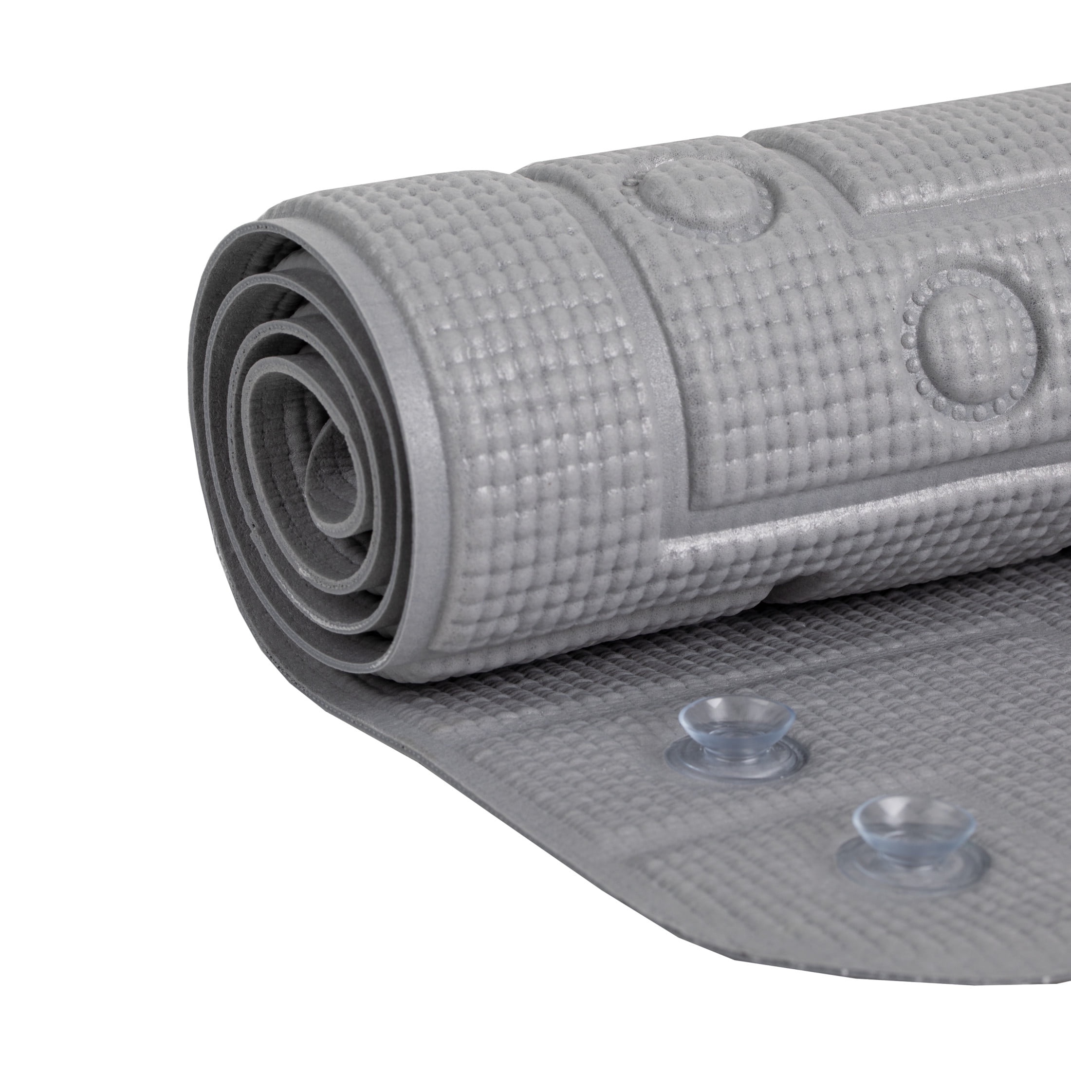 Gray PVC Safety Grip Bathtub Mat with Suction Cups, 17 x 36 Inches