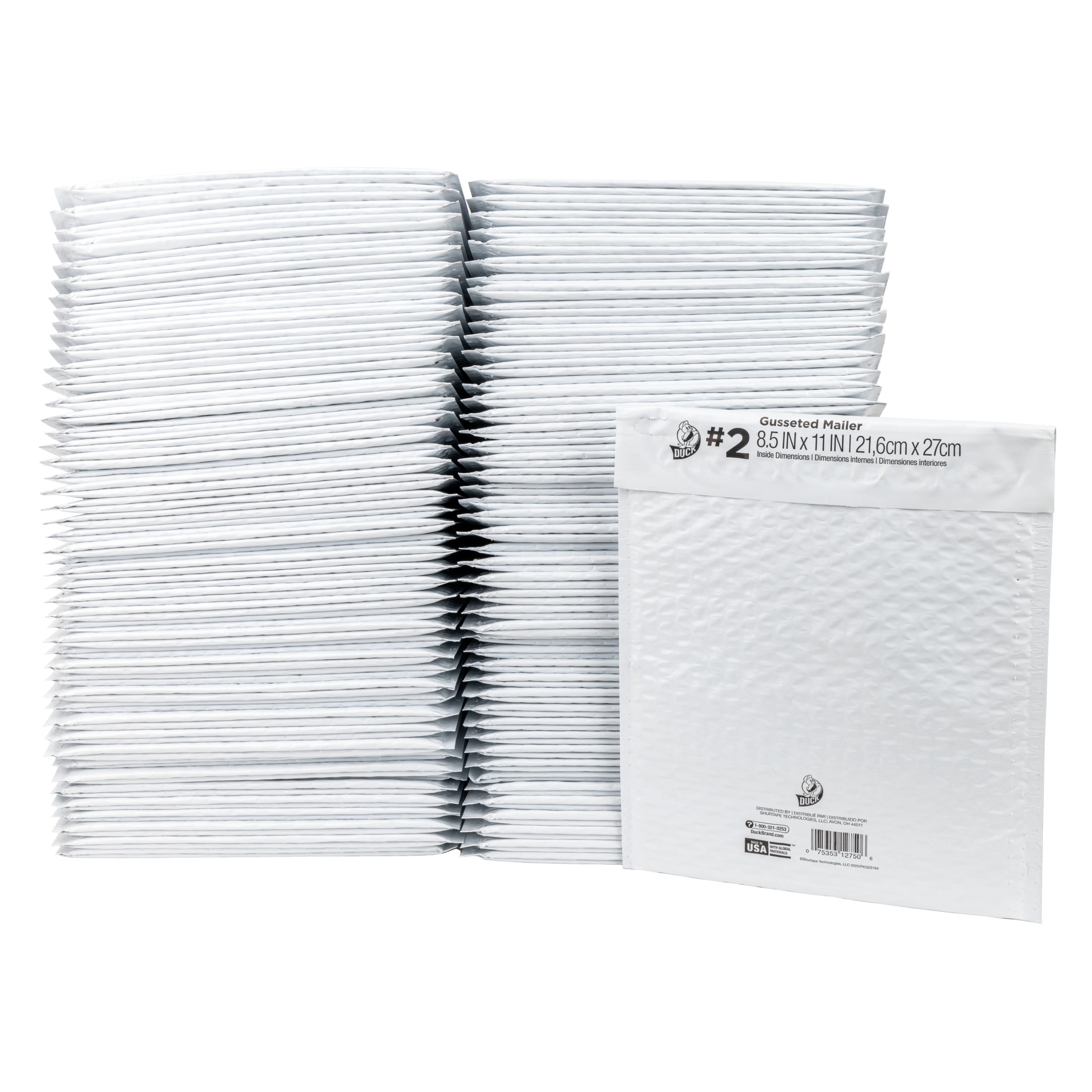 Duck Brand #2 Gusseted Poly Bubble Mailer - White, 100 pk, 8.5 in. x 11 in.