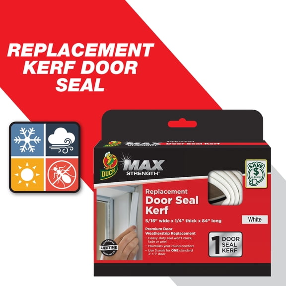 Duck Brand, 0.25 Inch X 0.31 Inch, 84 Inch White Max Strength Door Seal Weather Stripping, Seals 1 Door Side