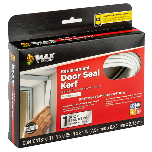 Duck Brand .25 in. Thick Max Strength Replacement Door Seal, White Weather Stripping 84 in. Length