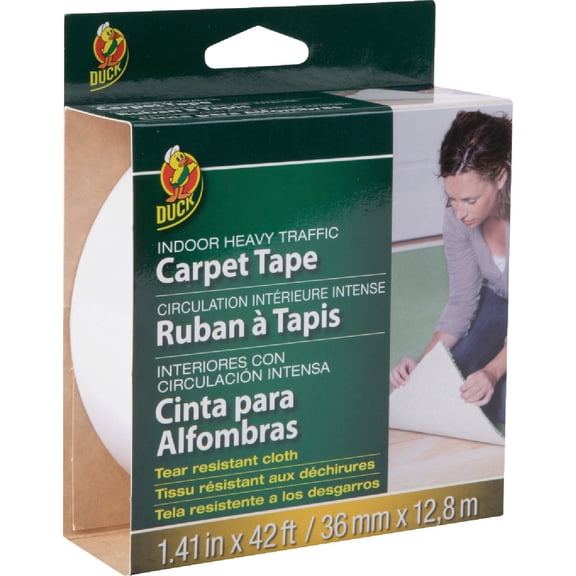 Duck Brand Indoor Heavy Traffic Carpet Tape - Heavy Duty - Single Roll, 1.41 in x 42 ft, White