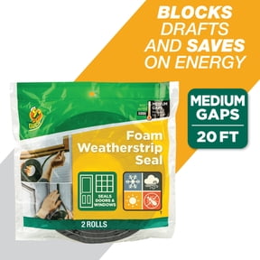 Duck Brand, 0.375 Inch X 0.31 Inch X 10 Feet Black Foam Medium Gap Seal, 2 Pack, Self-Adhesive