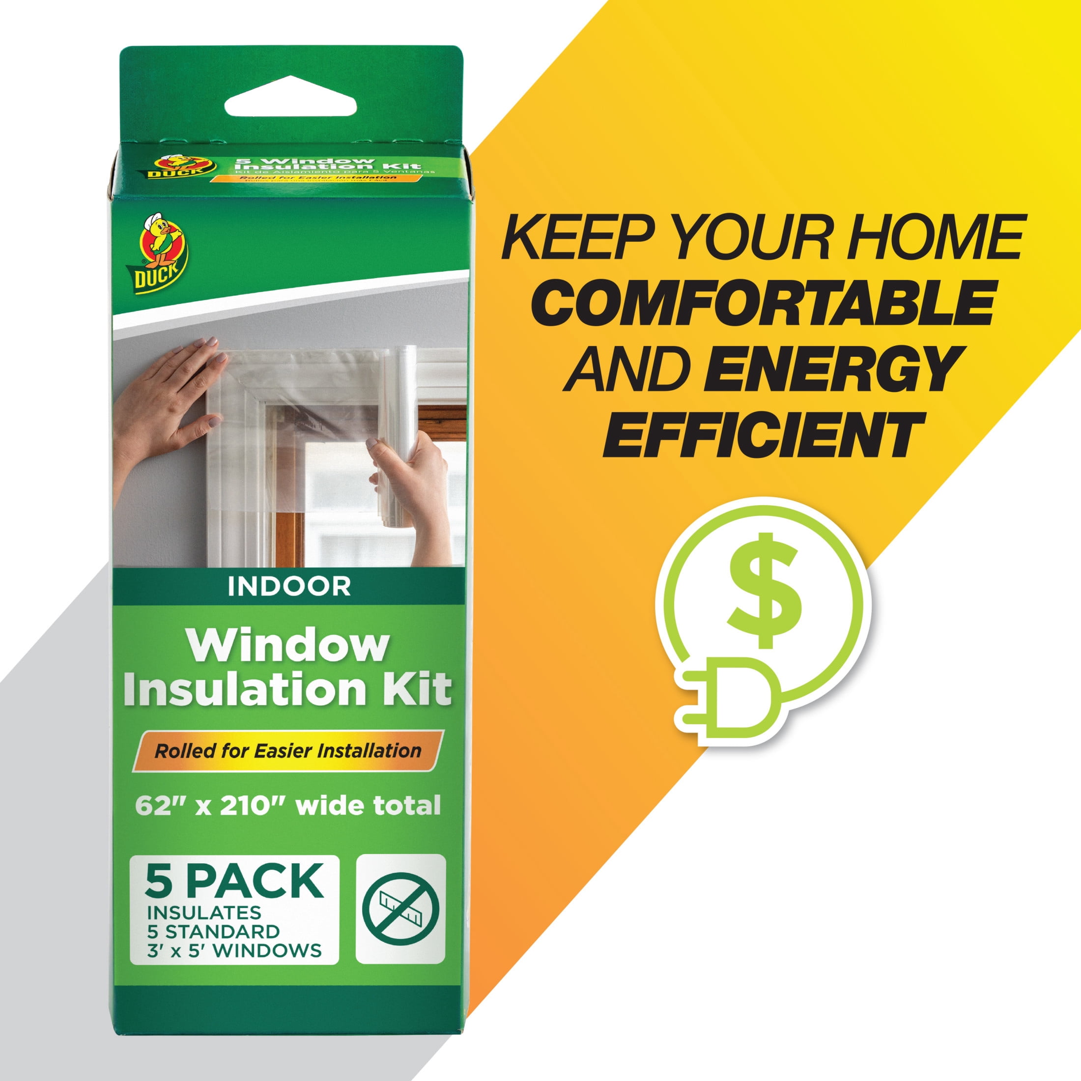 Duck Brand, 62 Inch X 210 Inch Window Insulation Film Kit, Insulates Up To 5 Windows, Crystal Clear