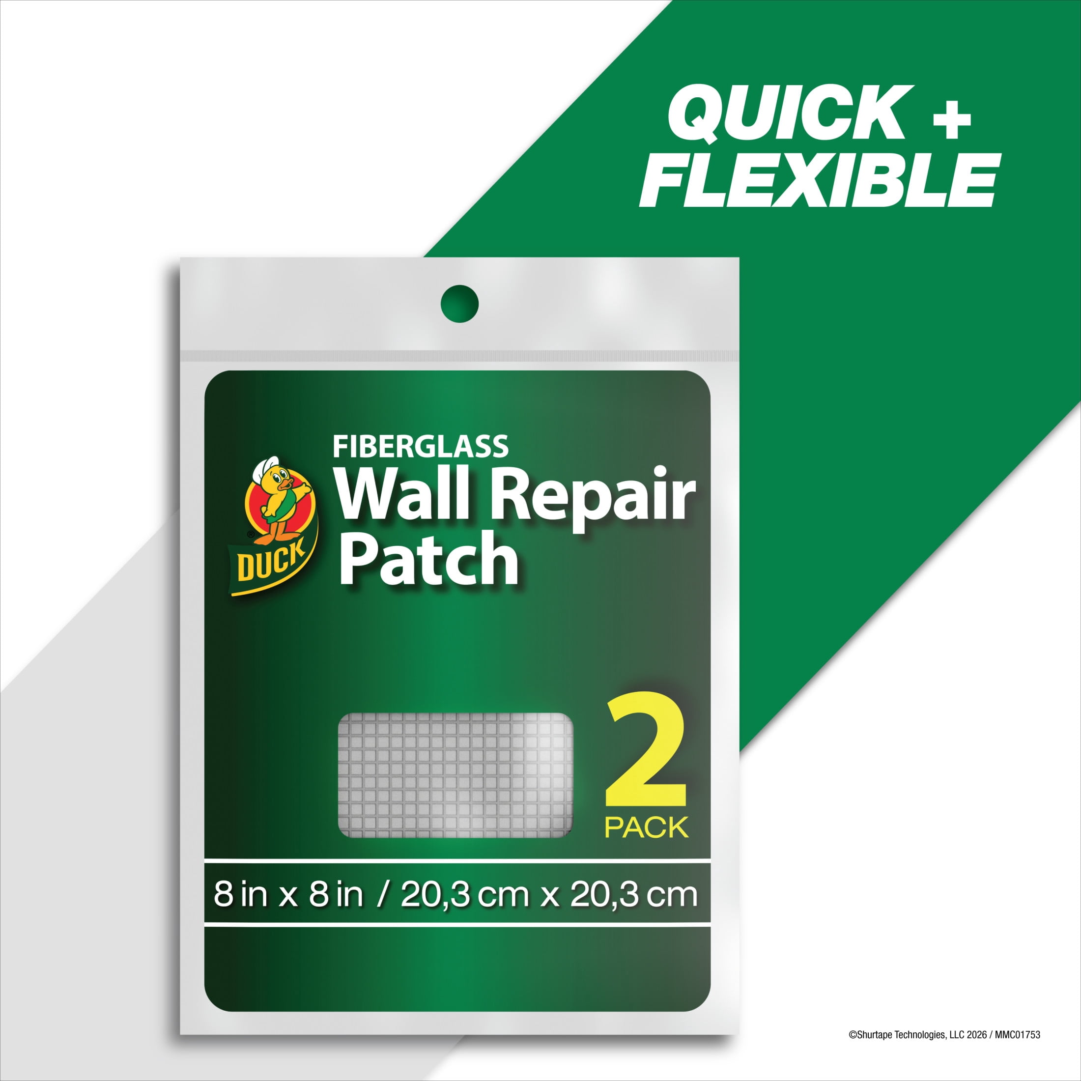 Duck Brand 8 in. x 8 in. White Fiberglass Wall Repair Patch, 2 Pack