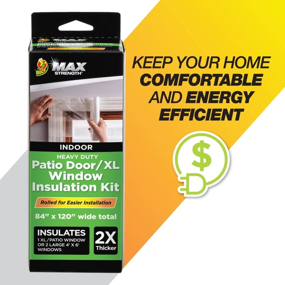 Duck Brand, 84 Inch X 120 Inch Max Strength Window Insulation Film Kit, Patio Doors Or Xl Windows, Crystal Clear