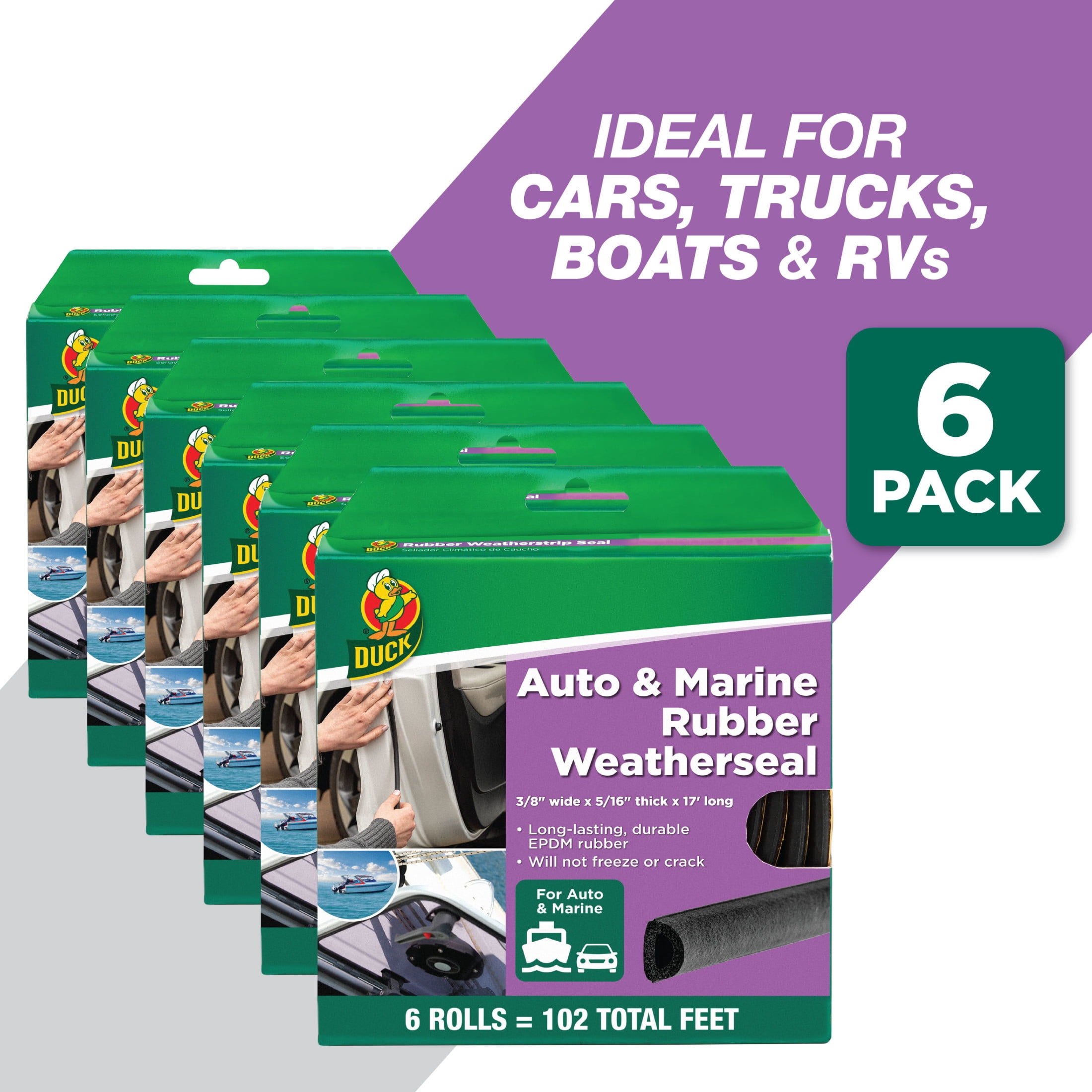 Duck® Brand Auto & Marine Rubber Weatherseal - Black, .31 in. x .38 in. x 17 ft.