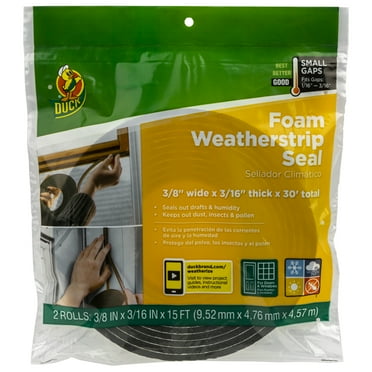 Duck Brand Black Foam Weatherstrip Seal, 0.375 in. x 0.188 in. x 30 ft., 2 Pack